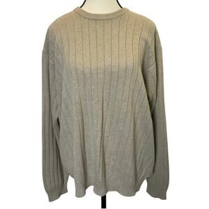 IZOD Men's Knit Ribbed Crewneck‎ Sweater Size Large Beige 100% Cotton Classic